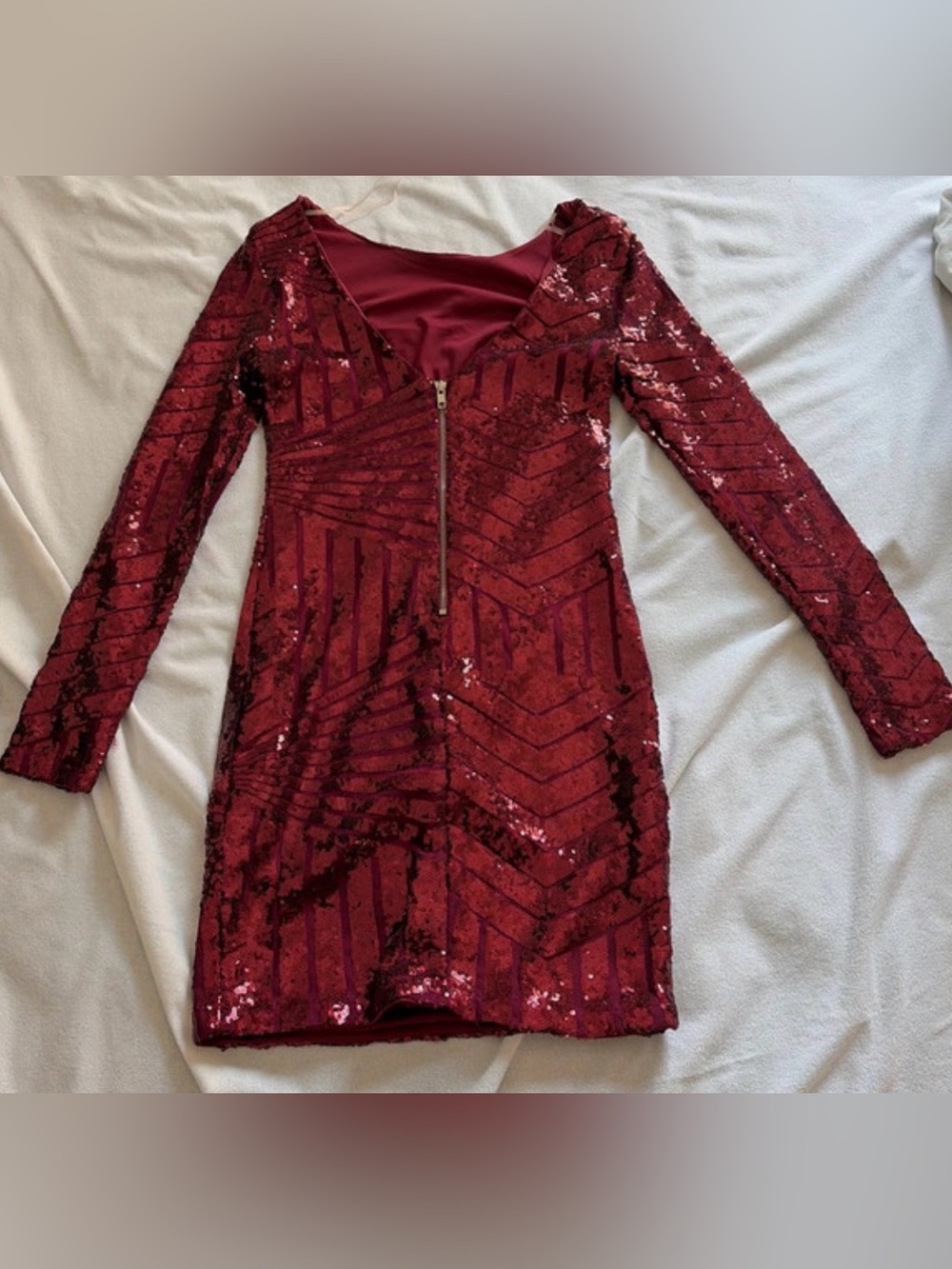 Charlotte Russe Burgundy Sequin Long Sleeve Bodycon Dress